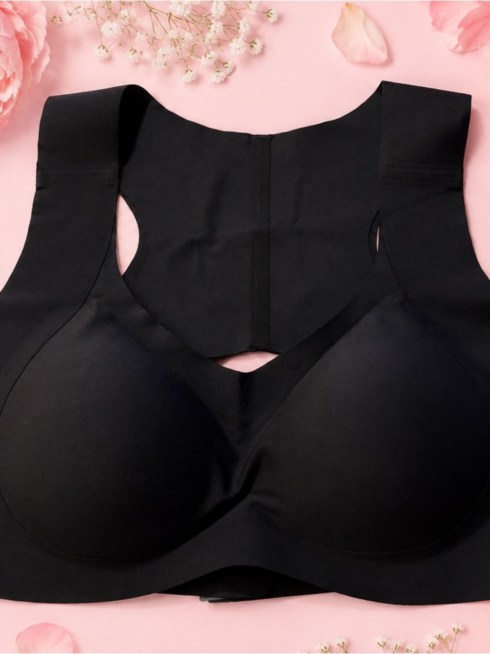 Black Comfort Support Wireless Bra Front & Back Closire Posture Support M